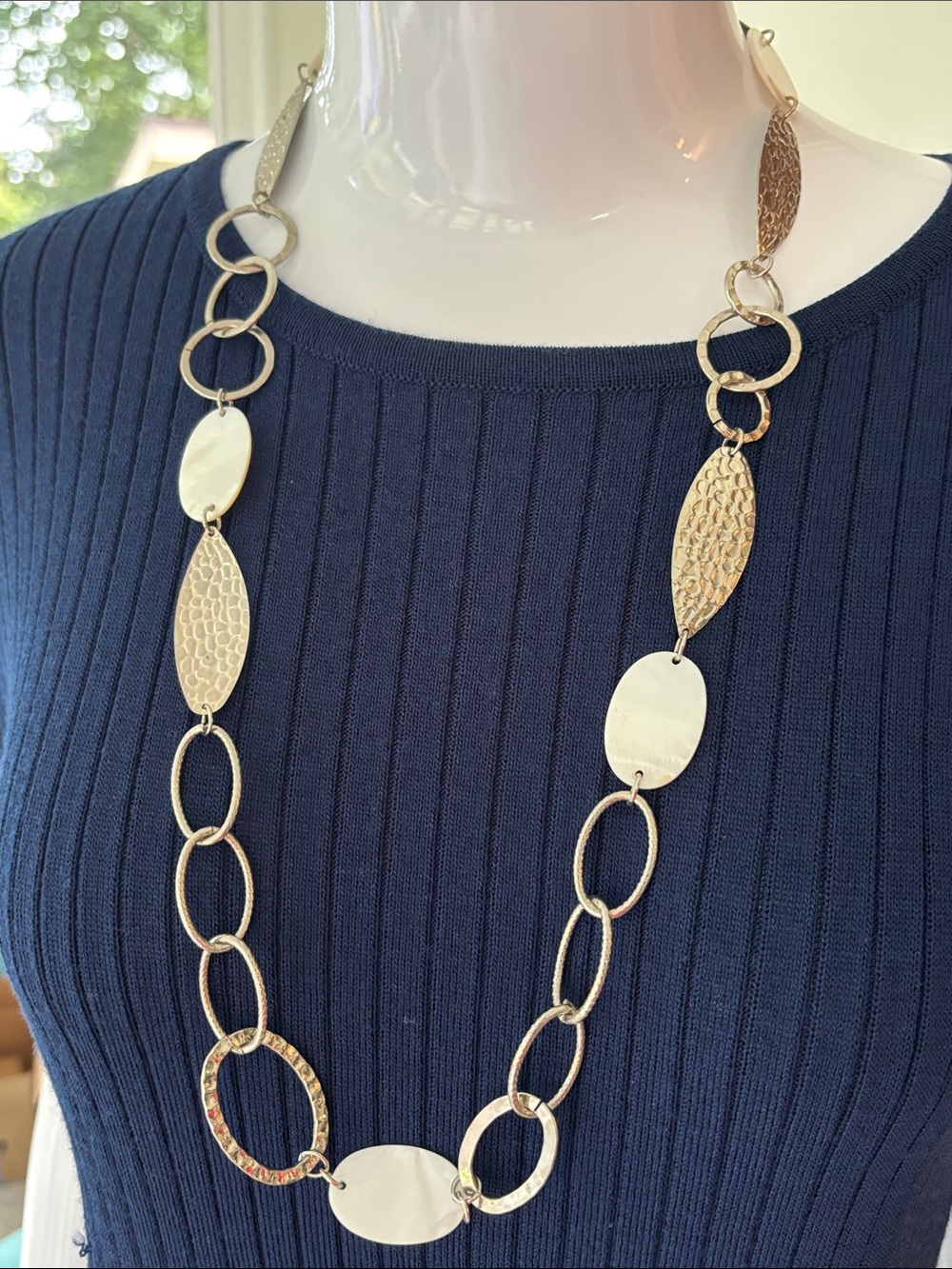 Silver tone MOP Modernist Necklace